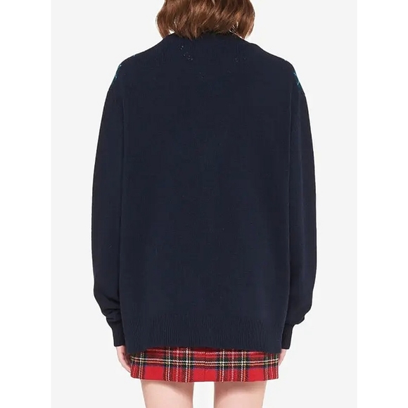 Miu Miu Preppy Argyle Ivy League Virgin Wool Pearl Bow Cardigan - Picture 12 of 13